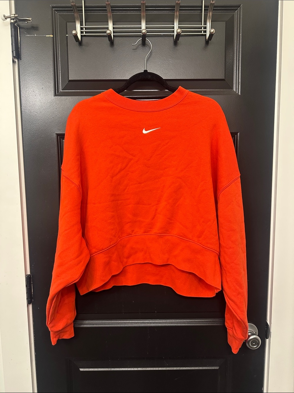 Nike Red Cropped Crewneck Sweatshirt with White Swoosh